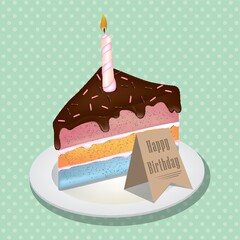 Canvas Print - piece of birthday cake with candle