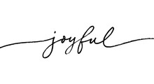 Joyful Word, Vector Brush Lettering. Hand Drawn Modern Brush Calligraphy Isolated On White Background. Christmas Vector Ink Illustration. Creative Typography For Holiday Greeting Gift Poster, Cards, B