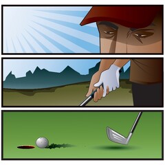 Wall Mural - comic strips of man playing golf