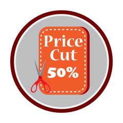 Poster - a pair of scissors cutting a discount tag