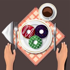 Sticker - doughnuts on table with hands