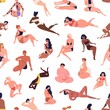 © Good Studio - Different figure, multiracial body positive people in beachwear. Pregnant, tattoo, dark skin, fat men, women. Seamless,  endless pattern. Flat cartoon vector illustration isolated on white background