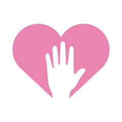 Sticker - hand human up in heart flat style icon