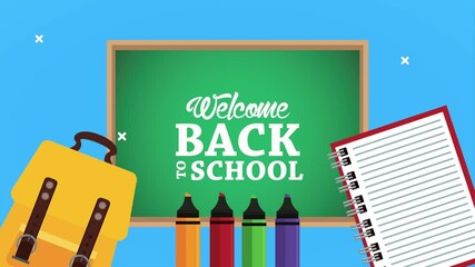 Poster - back to school time lettering in chalkboard with supplies