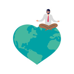 Canvas Print - businessman seated in heart planet earth