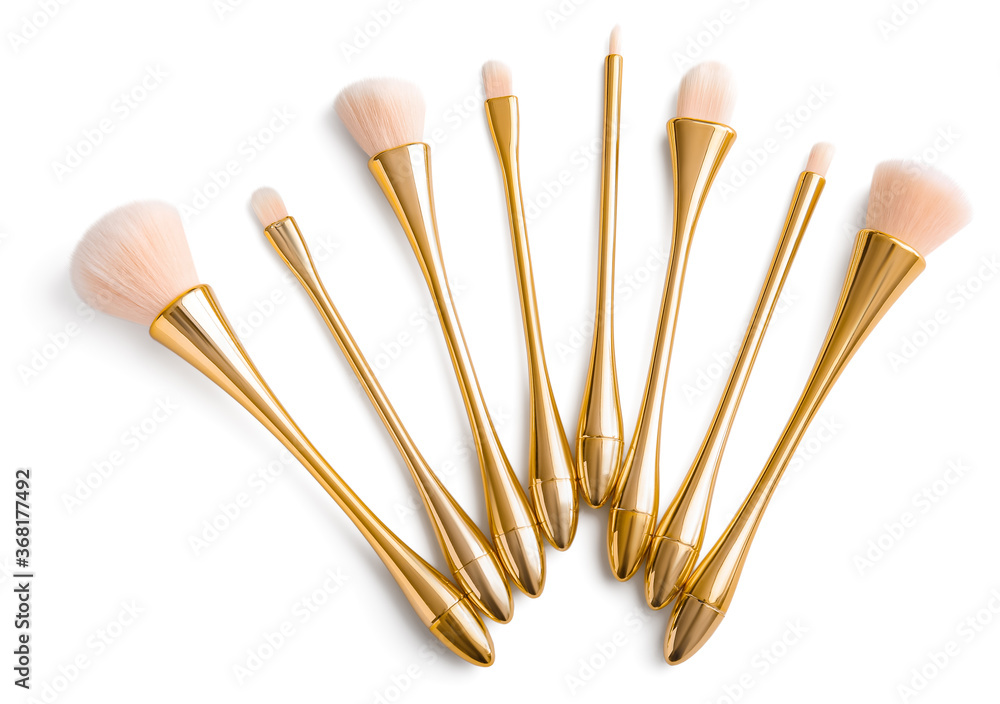 Set of makeup brushes on white background - obrazy, fototapety, plakaty 