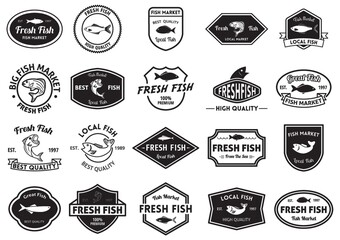 Wall Mural - fresh fish market and quality labels collection