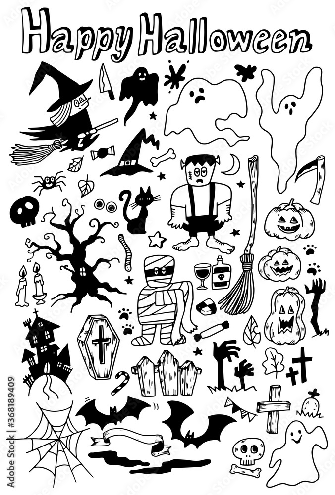 ハロウィン モノクロおしゃれイラストセット02 Do Pokoju Dzieciecego Plakaty ハロウィン モノクロおしゃれイラストセット02 Do Pokoju Dzieciecego Plakaty