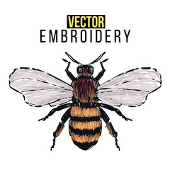 fashionable greeting card with big honey bee. embroidery fashion patch with insects illustration. tr