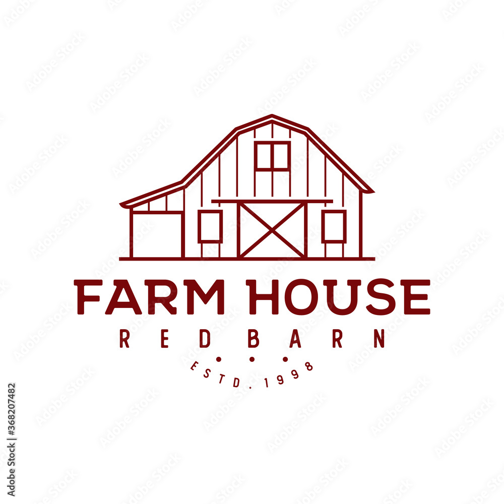 Vintage Retro Wood Barn Farm Minimalist Logo design with line art style ...