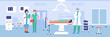 © Flash Vector - Traumatology surgery vector illustration. Cartoon flat medical care procedure for treating injury of woman patient character, lying on trauma surgery table. Hospital medicine healthcare background