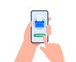 © jenny on the moon - E-voting concept with a smartphone. A man holds the phone and voting online. Online voting concept, electronic voting, electoral internet system. Flat vector illustration.