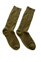 Pair of green socks isolate on white background.