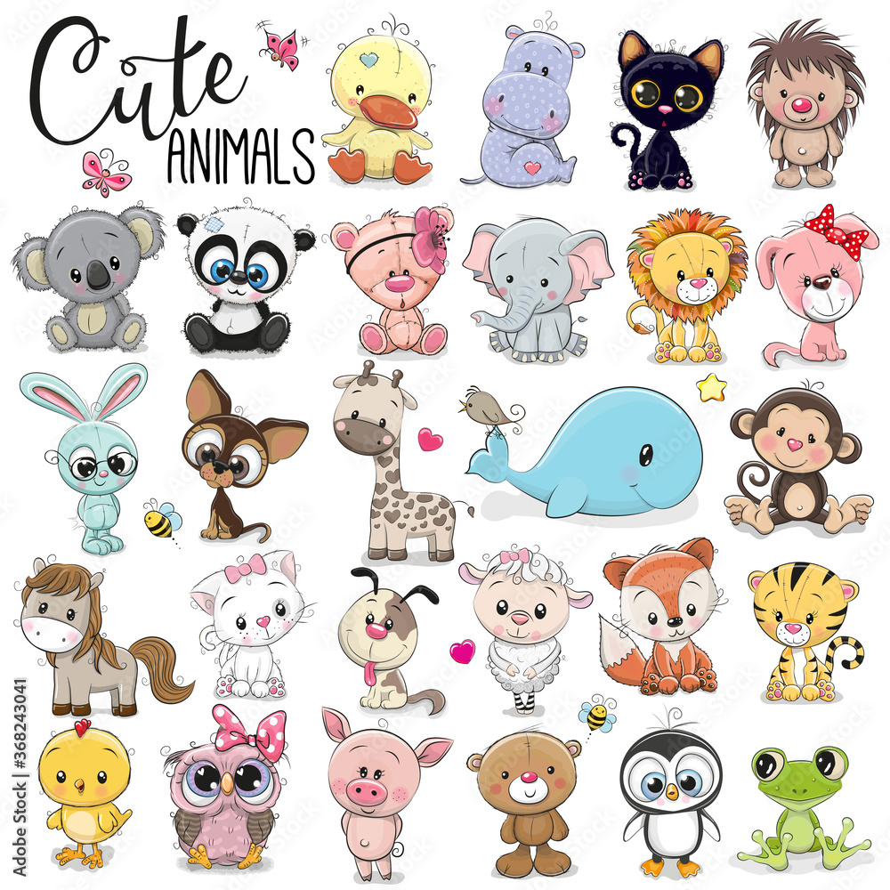 Set of Cute Cartoon Animals - obrazy, fototapety, plakaty 