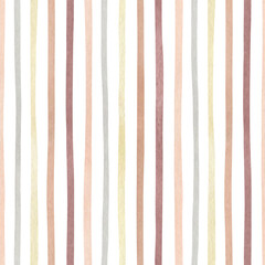 Wall Mural - Watercolor abstract seamless pattern with geometric lines in pastel colors. Freehand striped aesthetic background. Linear collage perfect for baby fabric, textile, wrapping paper, cover, wallpaper