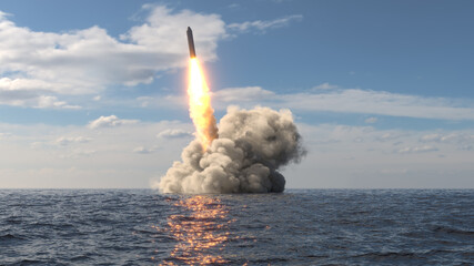 Wall Mural - Ballistic missile launch from underwater