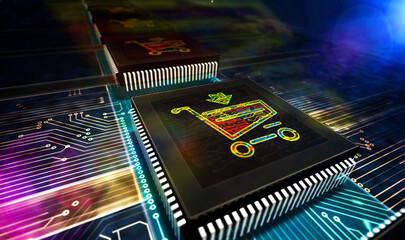 Wall Mural - digital shopping cart symbols 3d illustration