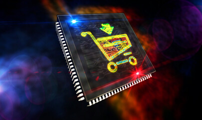 Wall Mural - digital shopping cart symbols 3d illustration
