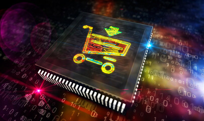 Wall Mural - digital shopping cart symbols 3d illustration
