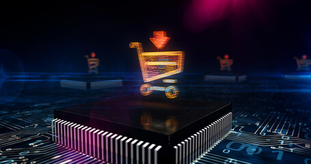 Wall Mural - digital shopping cart symbols 3d illustration