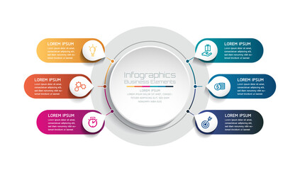 Vector elements for infographic. presentation and chart. steps or processes. 
options number workflow template design.6step. 