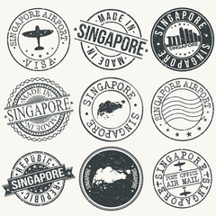 Sticker - Singapore Set of Stamps. Travel Stamp. Made In Product. Design Seals Old Style Insignia.