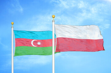 Azerbaijan and Poland two flags on flagpoles and blue sky