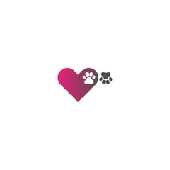 Dog footprint logo love icon design concept