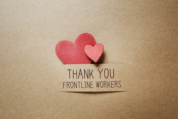 Wall Mural - Thank You Frontline Workers message with handmade small paper hearts