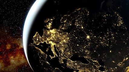 Poster - realistic night italy from space, venice from space, night sicily from space, central europe at nigh