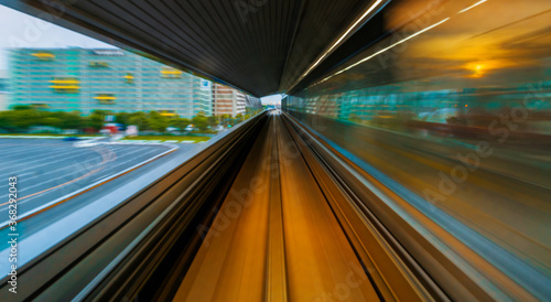 Fotomural Abstract high speed technology POV train motion blurred concept from the Yuikamo