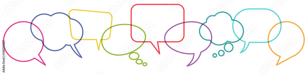 colored speech bubbles in a row - obrazy, fototapety, plakaty 