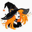 © VictoriaBat - beautiful witch in a classic hat and flowing hair