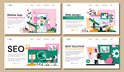 Wall Mural - set of four web page templates for business seo and solutions, mobile app development and web design