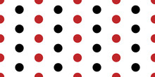 Regular Red And Black Polka Dots Seamless Vector Border. Simple Banner With White Background. Elegant Geometric Backdrop. Design For Ribbon, Trim, Edging, Kabuki Theatre Concept