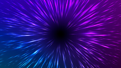 Wall Mural - Vector illustration of faster than light (FTL) interstellar or intergalactic travel. Speed of light and hyperspace. Colorful design template for poster, banner, cover, catalog, wallpaper.
