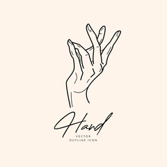 Collection of fine, hand drawn style logos and icons of hands. Fashion, skin care and wedding concept illustrations.