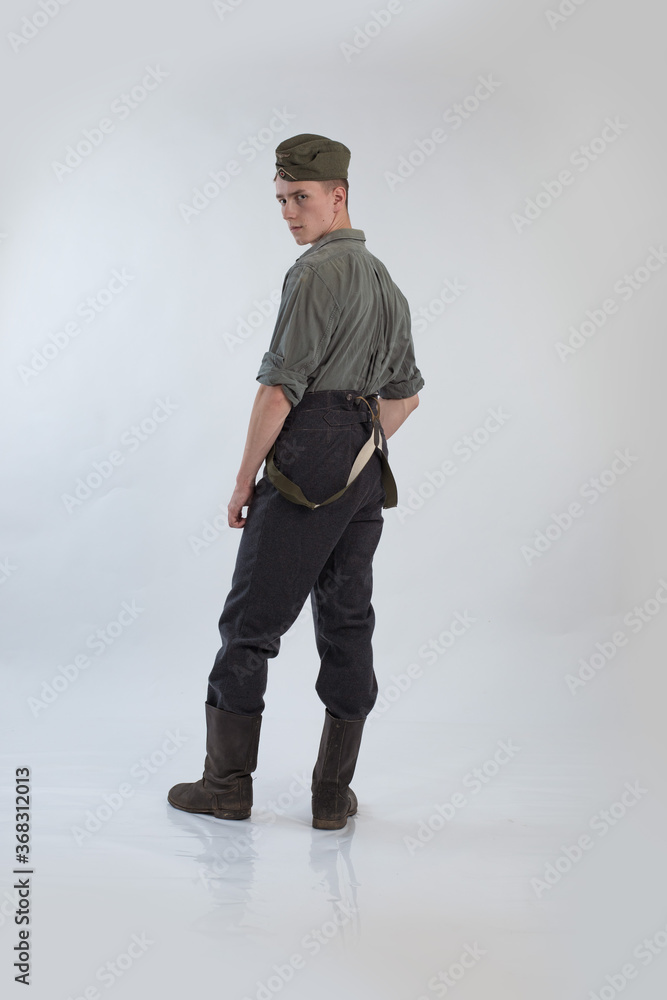 Editable Army Background Male actor reenactor in historical military uniform as an officer of ...