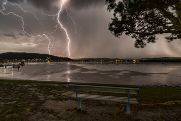 Wall Mural - Lightning Strike over water