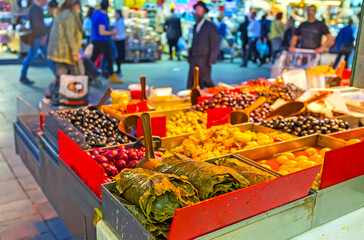 Sticker - The canned and pickled vegetables in Mahane Yehuda market, Jerusalem, Israel