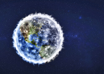 Wall Mural - Planet Earth of Solar system explosion in the outer space. Glowing planet. Planetary death concept. 3d render illustration. Elements of this image were furnished by NASA.