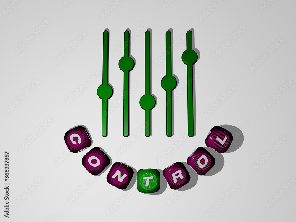 3D representation of control with icon on the wall and text arranged by ...