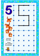 Educational Page For Little Children On Square Paper. Connect The Dots. Draw The Number By Example. Developing Writing Skills. Printable Worksheet For Kids School Textbook. IQ Test. Online Playing.