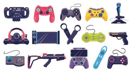 game joystick icons and gamers gadgets technology, controller set of vector illustrations. electroni