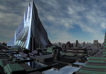 Wall Mural - 3d rendered futuristic alien city - 3d illustration