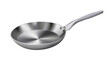 Realistic empty metal frying pan with plastic handle isolated on white background. Vector illustration kitchen utensil.
