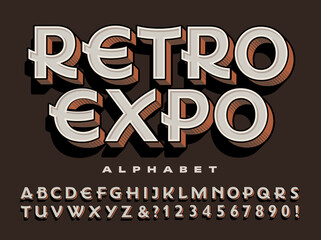 A Unique Art Deco Movement Influenced Font. Alphabet with Brown Tones and 3d Effects, with Straight and Wavy Lines; Full Set of Uppercase Letters, Numbers and Some Punctuation.