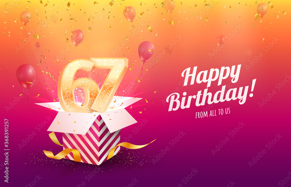 Celebrating 67th years birthday vector illustration. Sixty-seven ...