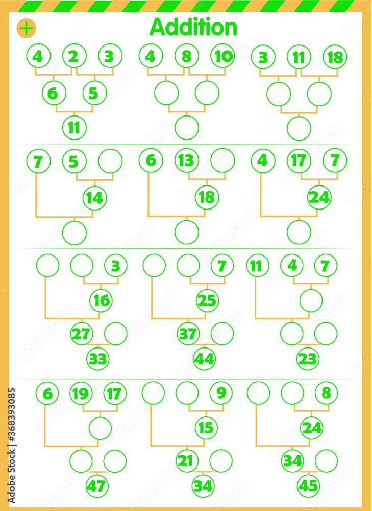 assignment sheets for children. perform addition write in the empty cells