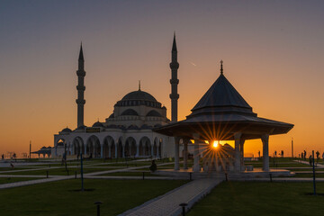 Wall Mural - beautiful sunset in sharjah mosque